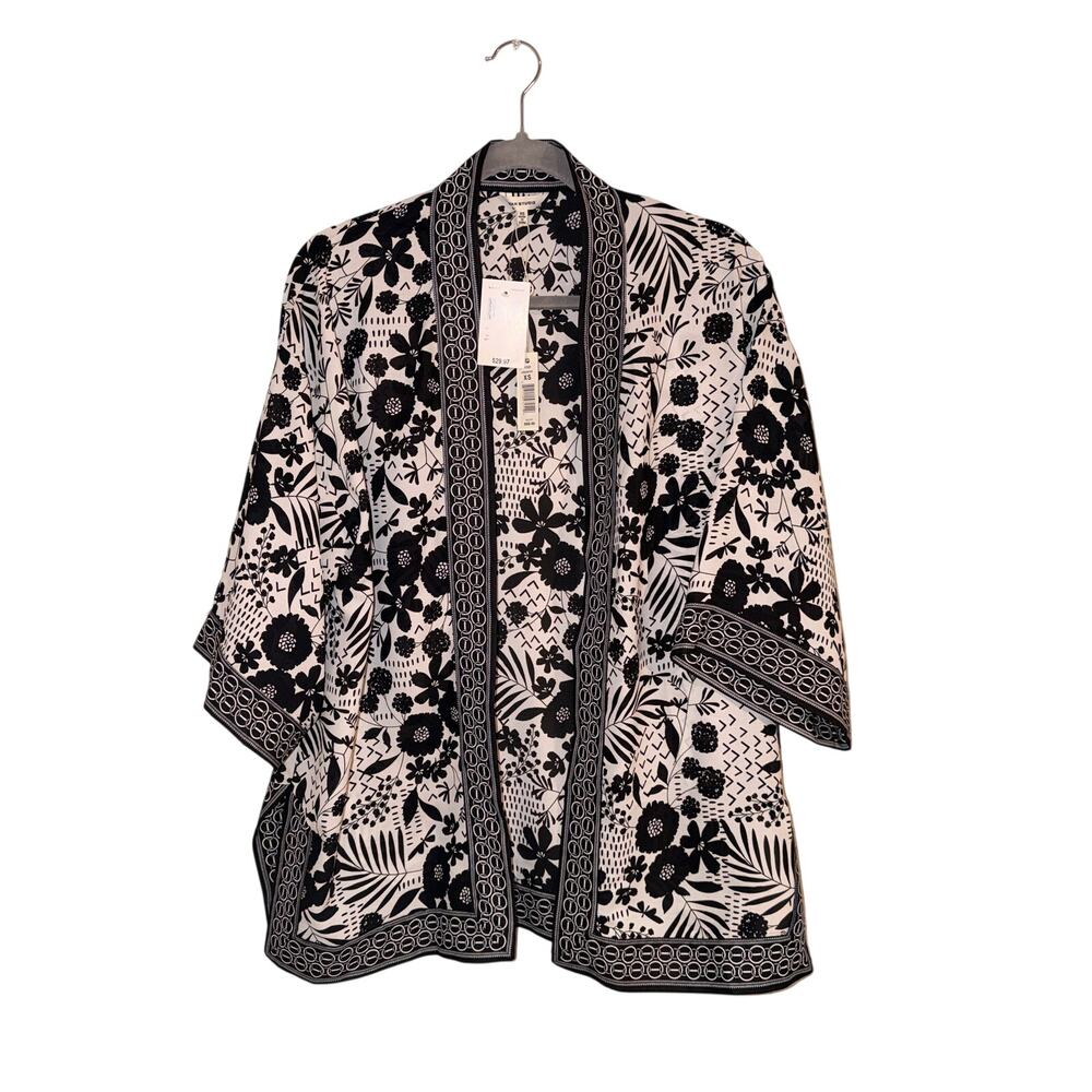 Max Studio Women’s XS Floral Kimono Cardigan Black Ivory NWT $88